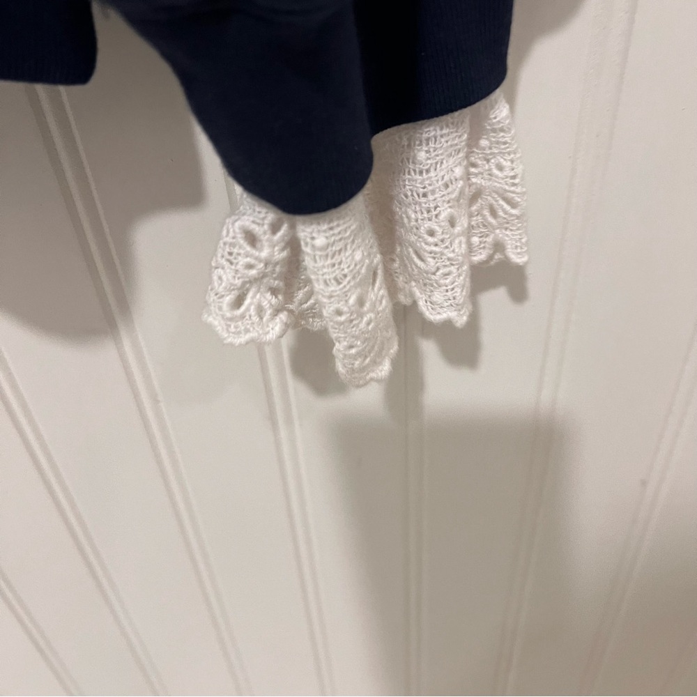 J. Crew Navy Top with White Lace Collar - Picture 2 of 7